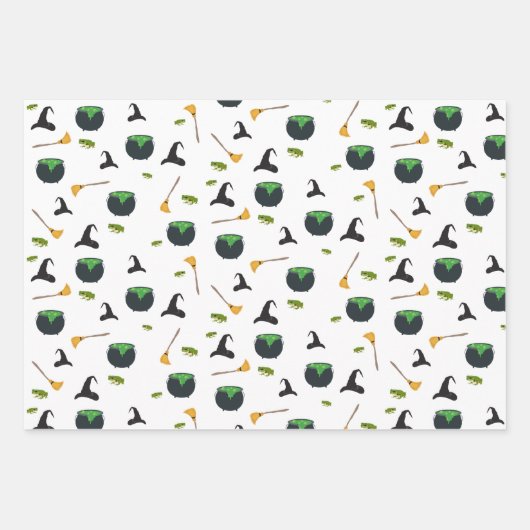 Hexenhut Broom Caldron Halloween Muster Geschenkpapier Set (Vorderseite 3)