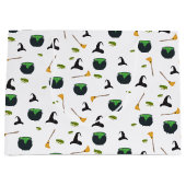 Hexenhut Broom Caldron Halloween Muster Große Geschenktüte (Vorderseite)