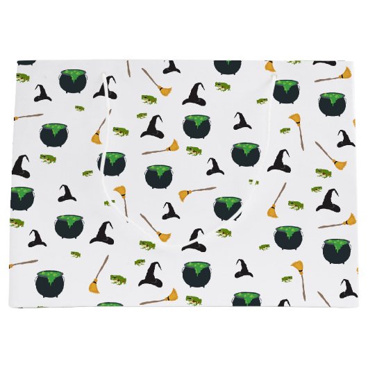 Hexenhut Broom Caldron Halloween Muster Große Geschenktüte (Vorderseite)