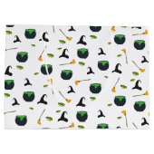 Hexenhut Broom Caldron Halloween Muster Große Geschenktüte (Rückseite)