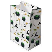 Hexenhut Broom Caldron Halloween Muster Mittlere Geschenktüte (Vorderseite Schrägansicht)