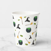 Hexenhut Broom Caldron Halloween Muster Pappbecher (Rückseite)