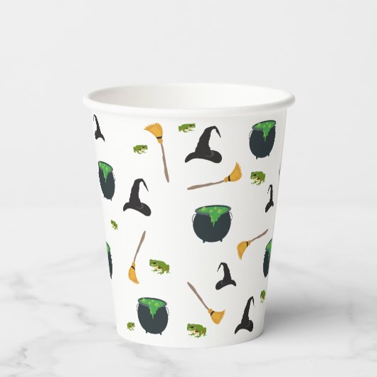 Hexenhut Broom Caldron Halloween Muster Pappbecher (Rückseite)