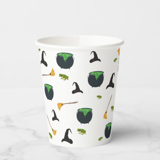 Hexenhut Broom Caldron Halloween Muster Pappbecher (Links)