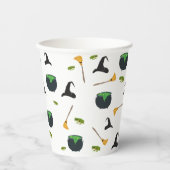 Hexenhut Broom Caldron Halloween Muster Pappbecher (Vorderseite)