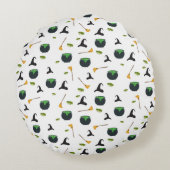 Hexenhut Broom Caldron Halloween Muster Rundes Kissen (Rückseite)