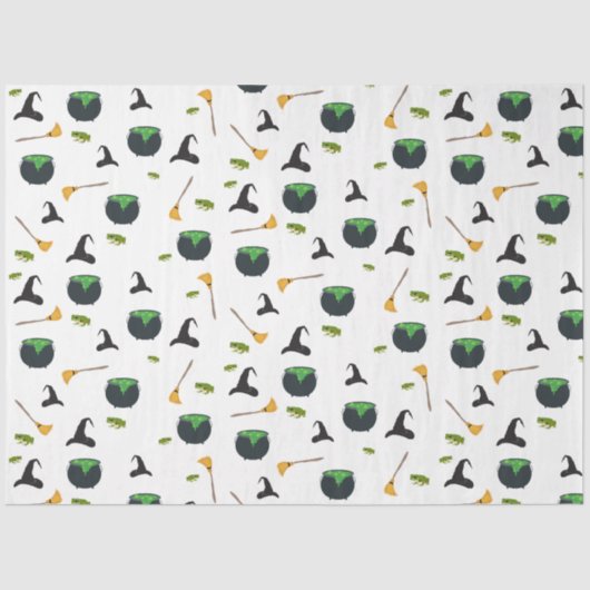 Hexenhut Broom Caldron Halloween Muster Seidenpapier (Vorderseite)