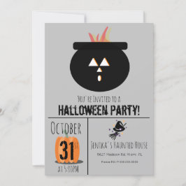 Hexenhut Broom Halloween Caulderon Party Invitati Einladung
