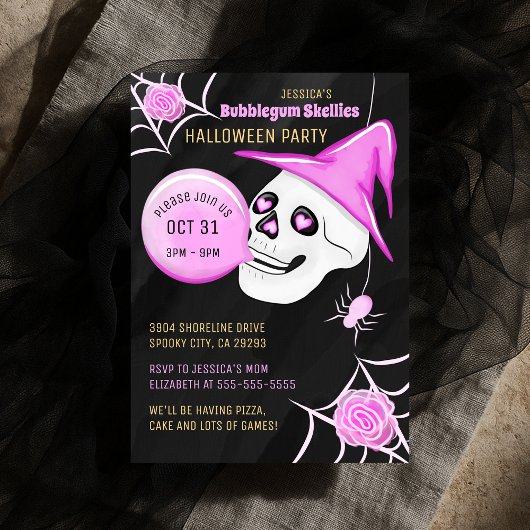Hexenhut Bubblegum Skellies Halloween-Party Einladung