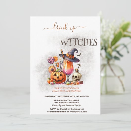 Hexenhut Cocktail Pumpkin Halloween Einladung (Stehend Vorderseite)