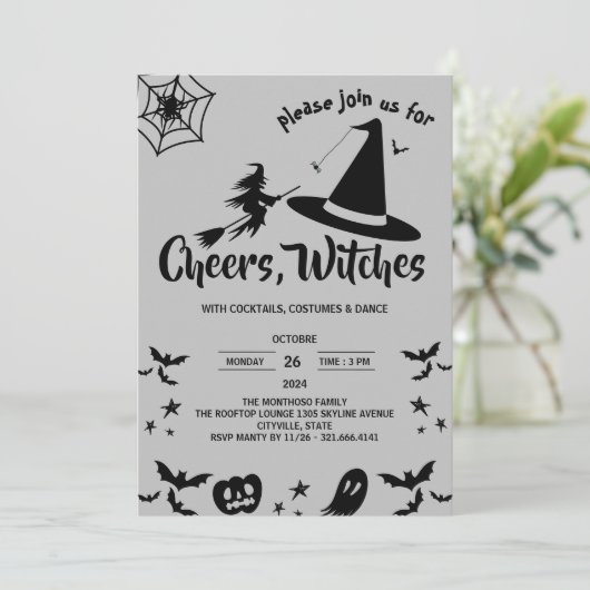 Hexenhut Custome Adult-Halloween-Party Einladung (Stehend Vorderseite)