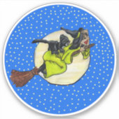 Hexenhut, der den letzten Mond auf Broom Cat flog Aufkleber (Vorderseite)