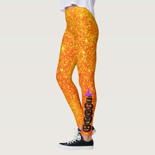Hexenhut gestackte Pumpkins Glitzer Halloween Leggings (Links)
