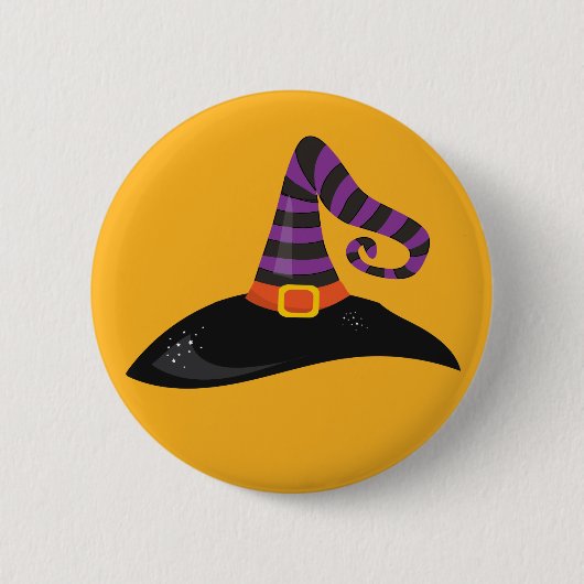 Hexenhut Halloween Orange Black Lila Cartoon Button (Vorderseite)