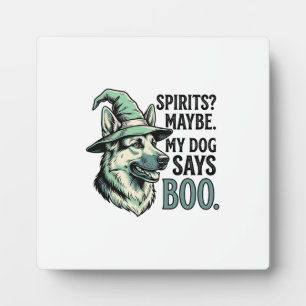 Hexenhut-Hund Vintage-Stich Halloween Humor De Fotoplatte