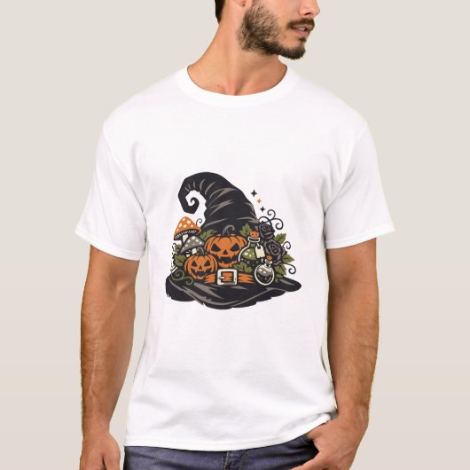 Hexenhut-Kürbis-Halloween T-Shirt (Vorderseite)