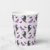 Hexenhut Lila Schuhe und Fledermäuse Halloween Pappbecher (Rückseite)