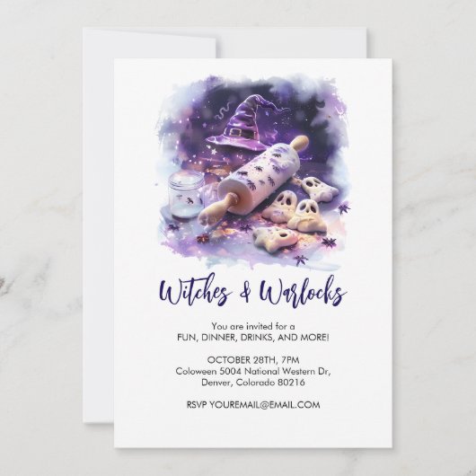 Hexenhut mit Button, Halloween Einladung (Vorderseite)