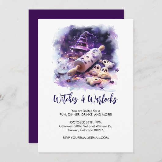 Hexenhut mit Button, Halloween Einladung (Vorne/Hinten)