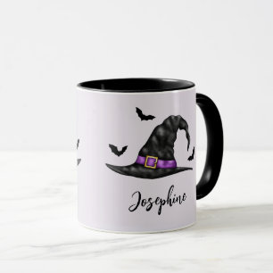 Hexenhut mit fliegenden Fledermäusen und Name Hall Tasse
