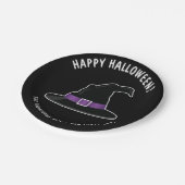 Hexenhut mit Lila Details glückliches Halloween Pappteller (Schrägansicht)