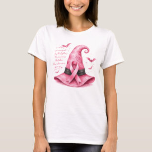 Hexenhut mit rosa Band Brustkrebsbewusstsein T-Shirt