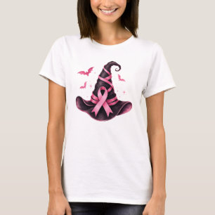 Hexenhut mit rosa Band Brustkrebsbewusstsein T-Shirt
