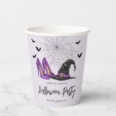 Hexenhut mit Schuhen und Fledermäusen Lila Pappbecher (Vorderseite)