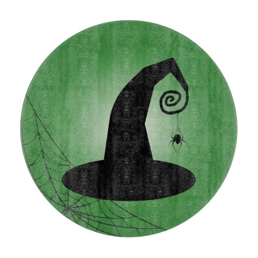 Hexenhut mit Spiderweb Green Cutting Board Schneidebrett (Vorderseite)