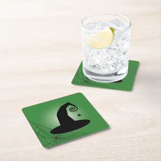 Hexenhut mit Spiderweb-Untersetzer Rechteckiger Pappuntersetzer (Vor Ort)