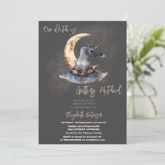 Hexenhut Moon Halloween Dark Brautparty Einladung (Stehend Vorderseite)