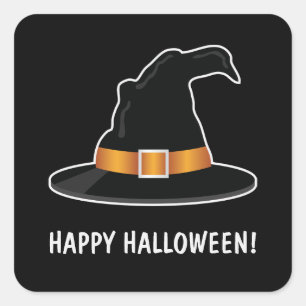 Hexenhut Orange Witch's Happy Halloween Black Quadratischer Aufkleber