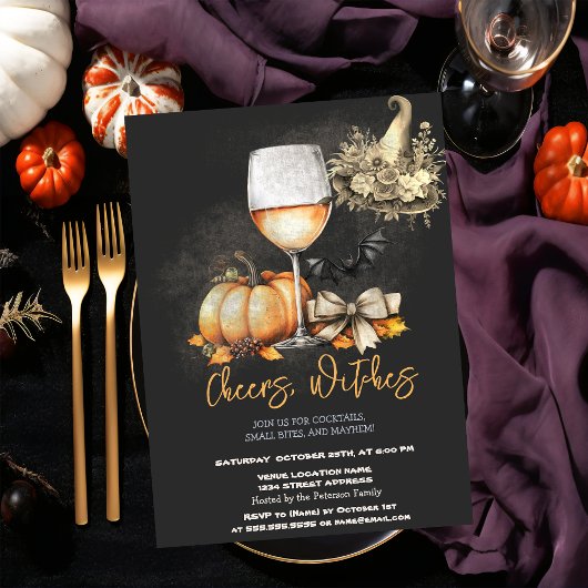 Hexenhut Pumpkin Bow Wine Glass Halloween-Party Einladung