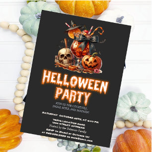 Hexenhut Pumpkin Skull Drink Dunkles Halloween Einladung