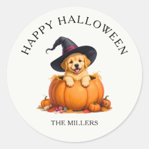 Hexenhut Süßer Welpe Kürbis Halloween  Runder Aufkleber