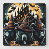 Hexenhut trägt Vollmond Quadratische Wanduhr (Vorderseite)