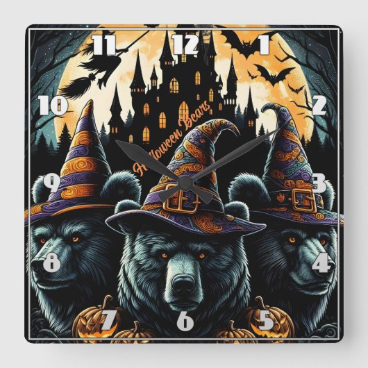 Hexenhut trägt Vollmond Quadratische Wanduhr (Vorderseite)