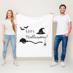 Hexenhut und Besen mit Spinne und Fledermäusen Hal Fleecedecke