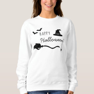 Hexenhut und Besen mit Spinne und Fledermäusen Hal Sweatshirt