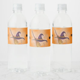 Hexenhut und Broom zu Halloween Wasserflaschenetikett