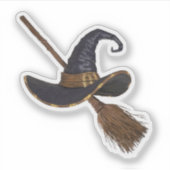 Hexenhut und Broomstick Aufkleber (Vorderseite)