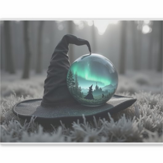 Hexenhut und Kristallkugel Aufkleber (Vorderseite)