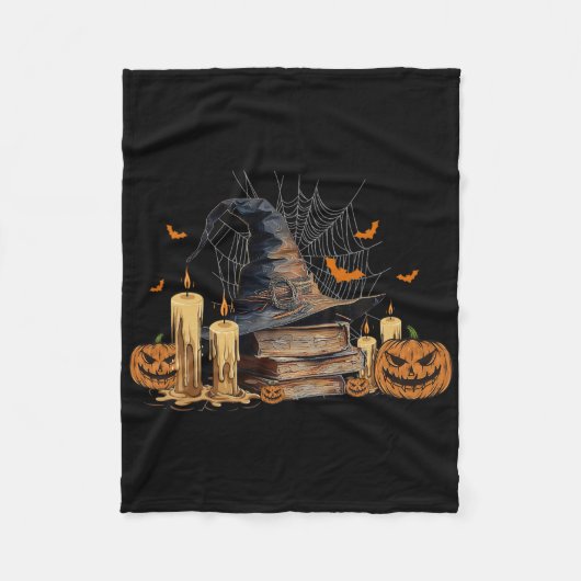 Hexenhut und magisches Buch Spooky Library Hallowe Fleecedecke (Vorderseite)