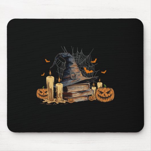 Hexenhut und magisches Buch Spooky Library Hallowe Mousepad (Vorne)