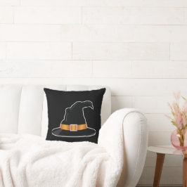 Hexenhut und Orange-Hexenhut-Halloween-Black Kissen