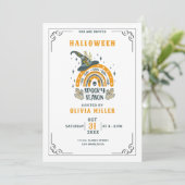Hexenhut und Regenbogen Minimalistisches Halloween Einladung (Stehend Vorderseite)