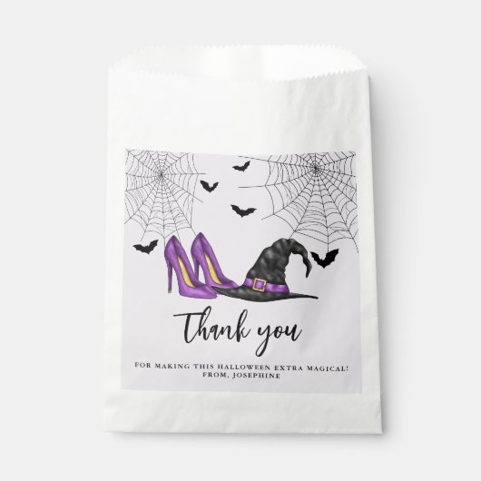 Hexenhut und Schuhe Lila Halloween Danke Geschenktütchen (Vorderseite)