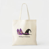 Hexenhut und Schuhe, weißes Halloween Tragetasche (Vorne)