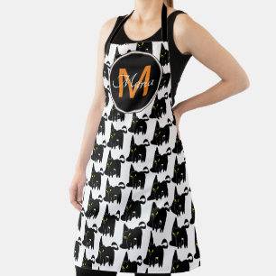 Hexenhut und schwarzer Katzen-Monogramm zu Hallowe Schürze