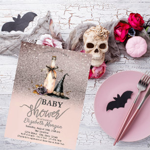 Hexenhut Weinrose Glitter Bokeh Baby Shower Einladung